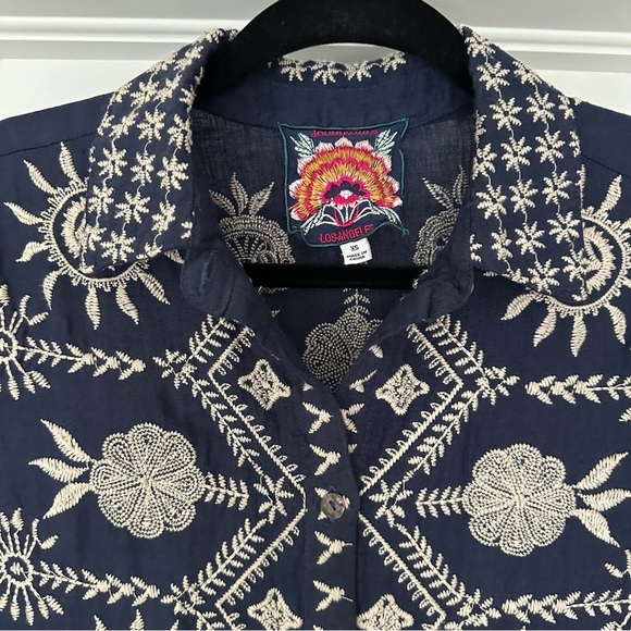 Johnny Was Linen Embroidered Floral Button Down Midi Dress Size XS - Picture 5 of 15